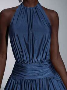 Elitara Elegant, Romantic, Sexy, Minimalist Brown Elastic Halter Backless A-Line Dress, Fashionable, Influencer Style, Suitable For Holidays, Vacations, Birthday Parties, Weddings, Bridesmaid Events