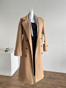 Lyxana 优雅系带大衣，带侧袋，长袖翻领女式外套 - 卡其色 - 查看 5