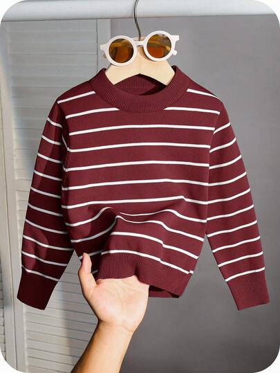 1 Piece Young Boy Casual College Comfortable Fashion Simple Practical All-Match College With Stripes Comfortable Thick Warm Round Neck Sweater Sweater School Back To School Daily Suitable For School Suitable For Travel Suitable For Sports Suitable For Autumn And Winter