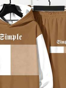 2 件套青少年男孩休闲简约蓝色长袖连帽衫套装，秋冬舒适 - 彩色 - 查看 5