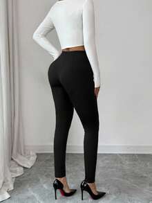 Elenzga Women's Elegant Milk Silk Thermal Lined Skinny Leggings, Fashion Autumn/Winter