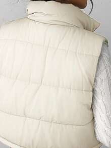 SHEIN EZwear 女士厚垫背心夹克，休闲 - 米色 - 查看 7