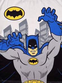 BATMAN X SHEIN 青少年男孩卡通人物图案宽松圆领短袖针织白色 T 恤 - 白色 - 查看 4