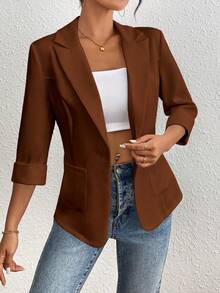 RosyDaze Women's Casual & Work Solid Color Blazer, Spring/Summer - Mocha Brown - View 6