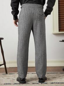 Core Aspect Old Money Grey Classy Summer Dinner Formal Pants,Gentleman High-Waisted Straight-Leg Loose Suit Pants,Anti-Wrinkle Corduroy Retro British Dapper - Dark Grey - View 5