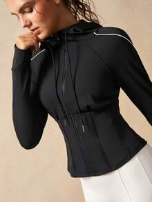 VARSIVA Women's Casual Zip-Up Hoodie Jacket With Thumb Hole And Drawstring, Suitable For Autumn - Black - View 5