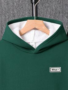 SHEIN 2 件/套超值买 1 送 1 青少年男孩厚羊毛宽松连帽衫和运动裤套装，适合万圣节、圣诞节、休闲装、学校、通勤、运动、秋冬 - 墨綠色 - 查看 6