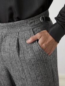 Core Aspect Old Money Grey Classy Summer Dinner Formal Pants,Gentleman High-Waisted Straight-Leg Loose Suit Pants,Anti-Wrinkle Corduroy Retro British Dapper - Dark Grey - View 2