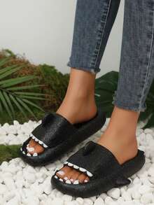 Sandalia infantil EVA diseño tiburón punta cerrada sin cordones suela plana kawaii verano playa/baño sandalia - Negro - Ver 2