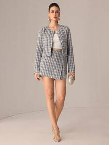 Modelyn Women's Autumn/Winter Fashion Cardigan Long Sleeve Jacket Paired With Elegant Short Skirt/Pants Set - Multicolor - View 5