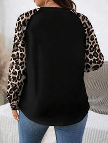 EMERY ROSE Sudadera con estampado de leopardo vintage y textura de corazón en patchwork, adecuada para otoño/invierno, talla grande - Multicolor - Ver 2