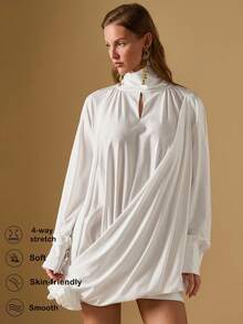 Briarwyn Vestido de manga larga de unicolor elegante para mujer, ropa de otoño para mujer, ropa de Navidad, vestido de Año Nuevo, vestido elegante para mujer, vestido blanco para mujer con estilo de dinero antiguo - Blanco - Ver 1