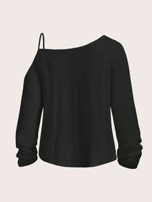 SHEIN LUNE Casual Minimalist Halloween Punk Street Style Skull & Rose Combination Graphic Print Dropped Shoulder Long Sleeve T-Shirt For Women, Suitable For Autumn/Winter