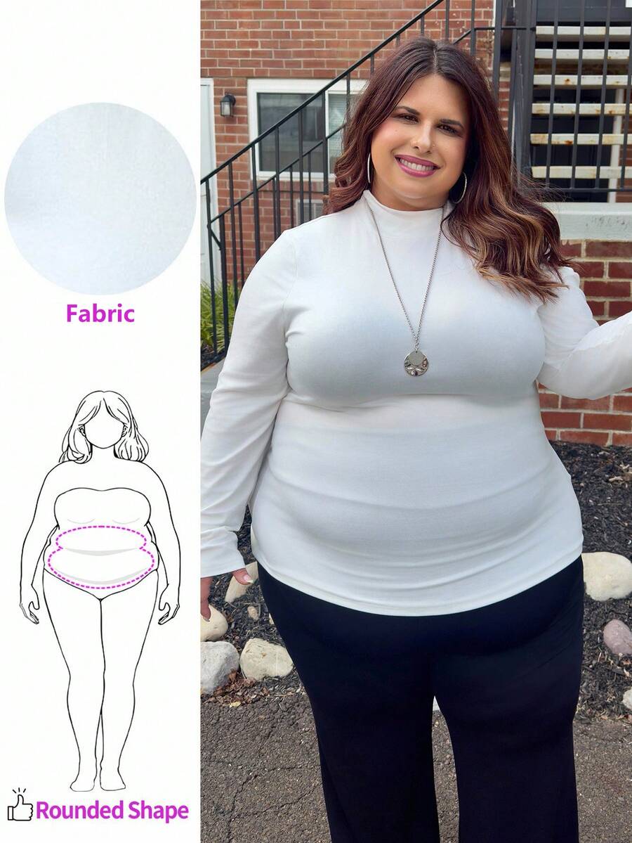 Enliva 2 peças/conjunto casual e simples monocromática plus size camisetas de gola alta, primavera e outono - Preto e Branco - Ver 1
