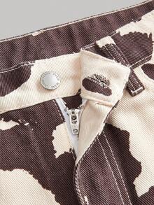 SHEIN MOD Women's Casual Fashion Street Cow Print Loose Wide-Leg Jeans