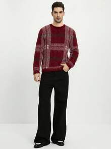 Marvello Homme Men Red Plaid Christmas Sweater,Autumn 1920s Family Matching Stylish Jacquard Plaid Contrast Color Pullover Long Sleeve Cashmere Knit Wear Jumper - Multicolor - View 4