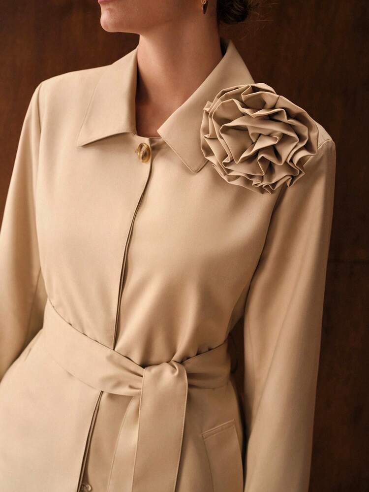 STEREO FLORAL BELTED TRENCH COAT