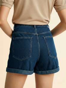 Daynim High Waist Denim Shorts - Dark Wash - View 2