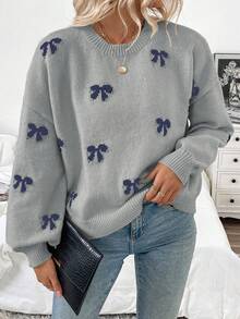 SHEIN LUNE 2025秋冬新款博主同款时尚设计青春休闲蝴蝶结套头毛衣 - 彩色 - 查看 6