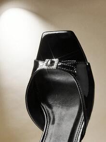 SHUZIA Women's Fashion Daily Versatile Slip-On Heeled Sandals - Black - View 6