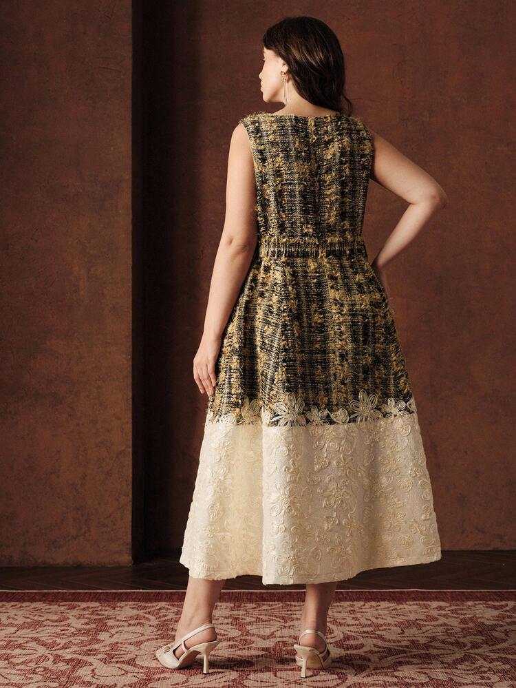 Elegant Plus Size Women Patchwork Design Mid-Length Dress