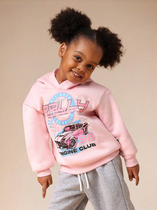 SUMWON Sudadera con capucha sin cordón y bolsillo central con gráfico de club de campeonato de rally de gran tamaño para uso casual de niños