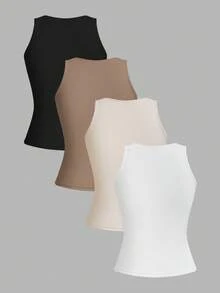 SHEIN EZwear 4 件套女士性感短款紧身吊带背心，适合夏季 - 彩色 - 查看 2