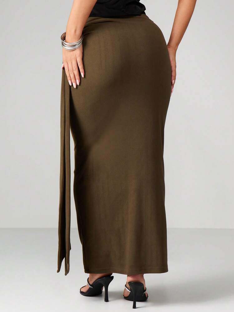 MISSGUIDED Drapowana spódnica midi maxi z kopertowym dekoltem i wiązaniem z boku na eleganckie okazje, takie jak Boże Narodzenie