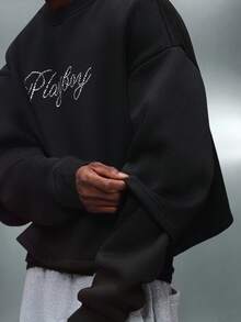 PLAYBOY X SUMWON Oversized Crew Neck Sweatshirt With Rhinestone Logo Applique Long Sleeve Pullover Winter Streetwear - Multicolor - View 6