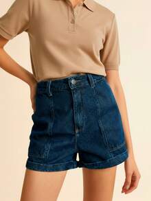 Daynim High Waist Denim Shorts - Dark Wash - View 6