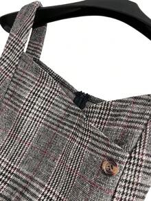 GlowEve CURVE 大码女式格子纽扣设计休闲吊带连衣裙，秋冬