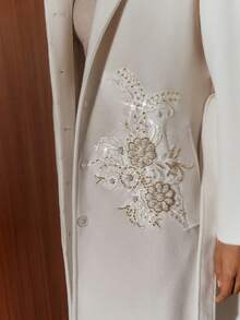 SHEIN X Jwoww Anewsta Elegant Long Coat With 3D Floral Beaded Embellishment - Beige - View 2