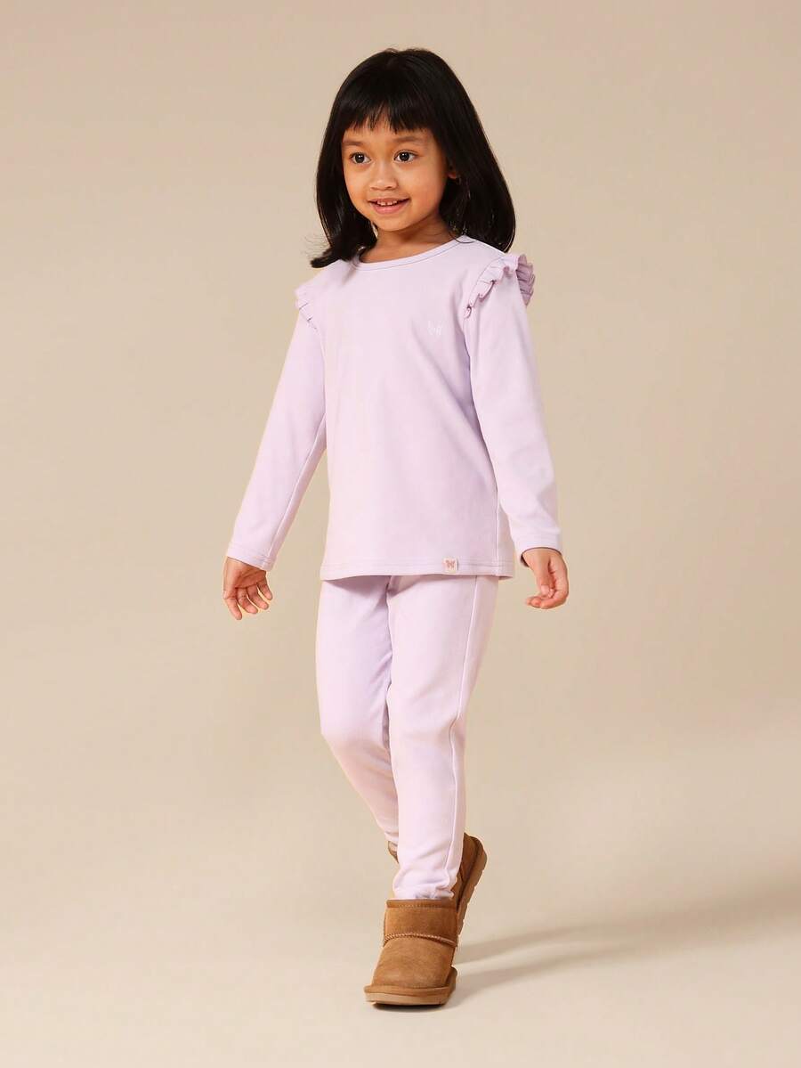 SUMWON Little Girls Lavender Long Sleeve Ruffle Top With Matching Straight Leg Pants Set - Mauve Purple - View 1