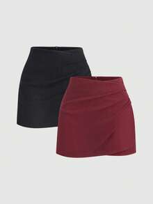 Sweetra Bộ đồ nhung kẻ Pháp thanh lịch màu đen và đỏ, phong cách tiệc tùng cao cấp, thiết kế nhún bèo, váy thời trang đi làm thường ngày đa năng cho nữ, thu/đông - Nhiều màu - Xem 1