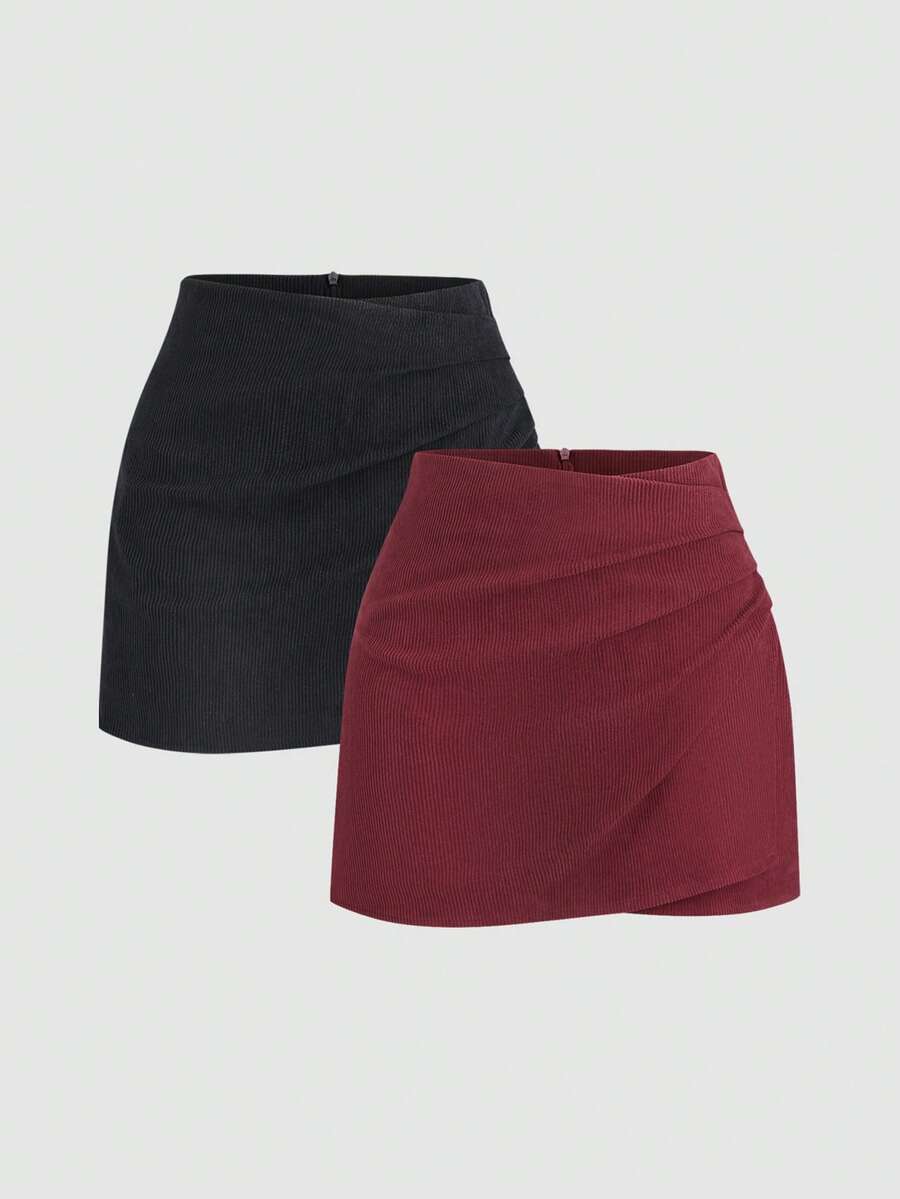 Sweetra Bộ đồ nhung kẻ Pháp thanh lịch màu đen và đỏ, phong cách tiệc tùng cao cấp, thiết kế nhún bèo, váy thời trang đi làm thường ngày đa năng cho nữ, thu/đông - Nhiều màu - Xem 1