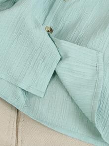 SHEIN Streecool Kids Young Boy Solid Color Short Sleeve Single-Breasted Casual Shirt - Lime Green - View 8