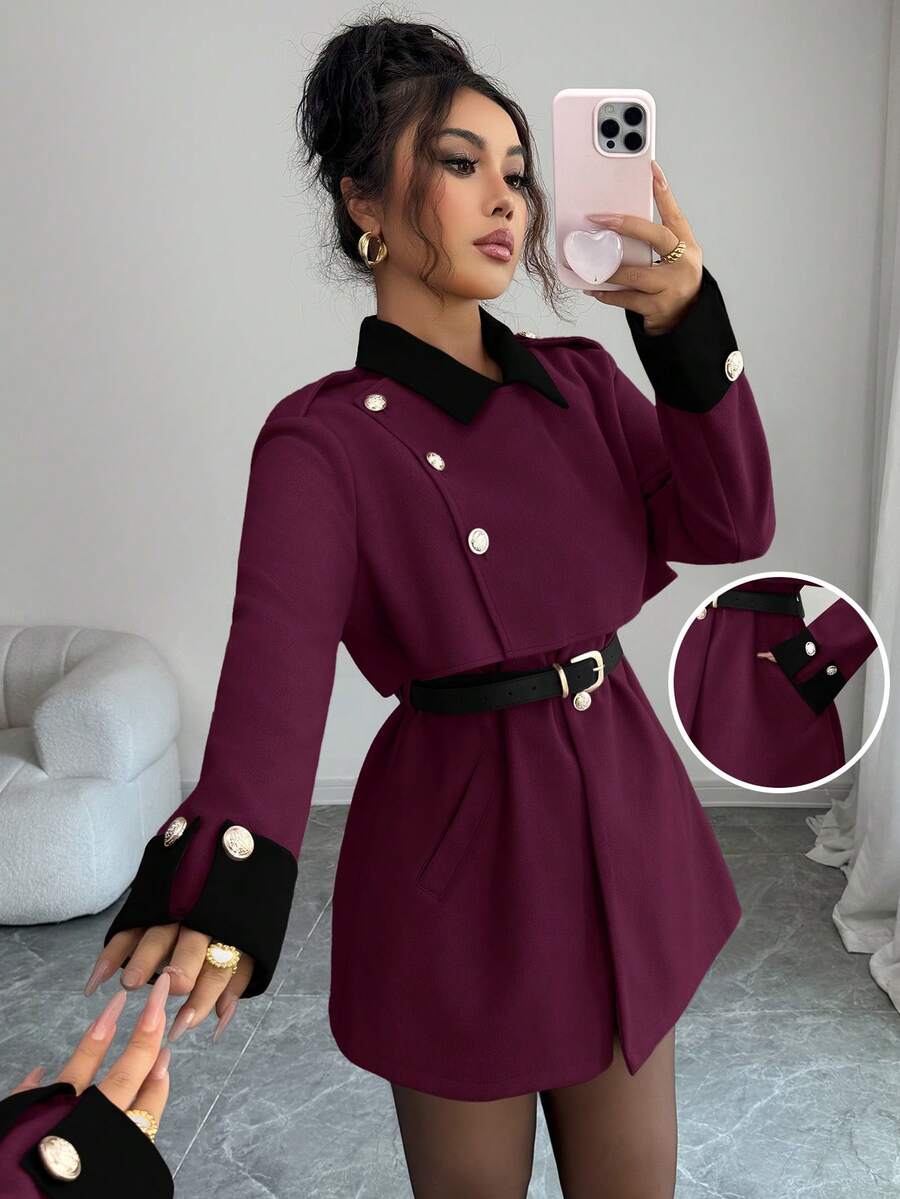 Elenzga 女士优雅奢华时尚厚外套，不含腰带 - 彩色 - 查看 1