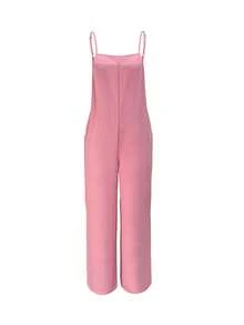 SHEIN VCAY Mono informal suelto de color rosa sólido con bolsillos para mujer