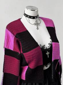 Sunspun Cárdigan de manga larga con abertura frontal a cuadros para mujer de talla grande, otoño/invierno - Multicolor - Ver 6