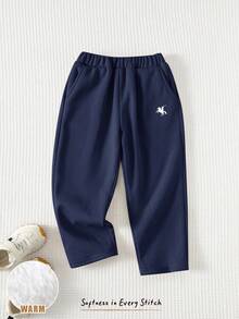 Cozy Pixies 男童野马图案弹力腰休闲抓绒裤 男童慢跑裤 保暖运动裤 藏蓝色运动裤 男童运动裤 男童藏蓝色裤子 男童运动裤套装 星形图案男童裤 男童慢跑裤套装 保暖裤 保暖内衬裤 - 藏蓝色 - 查看 3