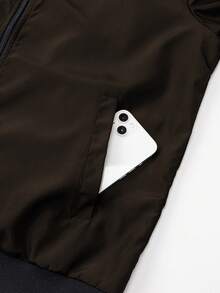 Manfinity Homme Chaqueta casual de manga larga con cremallera de unicolor para hombre - Café integral - Ver 4