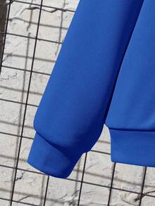 SHEIN 2件套青少年男孩休闲舒适压花纯色连帽衫和针织裤套装 - 寶藍色 - 查看 5