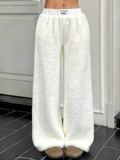 SHEIN 少女拼色腰带阔腿裤，休闲宽松舒适中腰裤，适合返校、运动、学院、街头穿着，秋冬