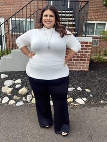 Enliva 2 peças/conjunto casual e simples monocromática plus size camisetas de gola alta, primavera e outono - Preto e Branco - Ver 3