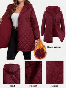 SHEIN Clasi Kurtka polarowa z kapturem i długim rękawem w jednolitym kolorze, w swobodnym, swobodnym stylu plus size