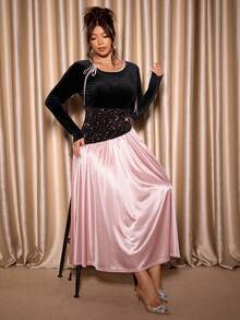 Cravure 天鹅绒亮片修身圆领优雅长裙 - 彩色 - 查看 7