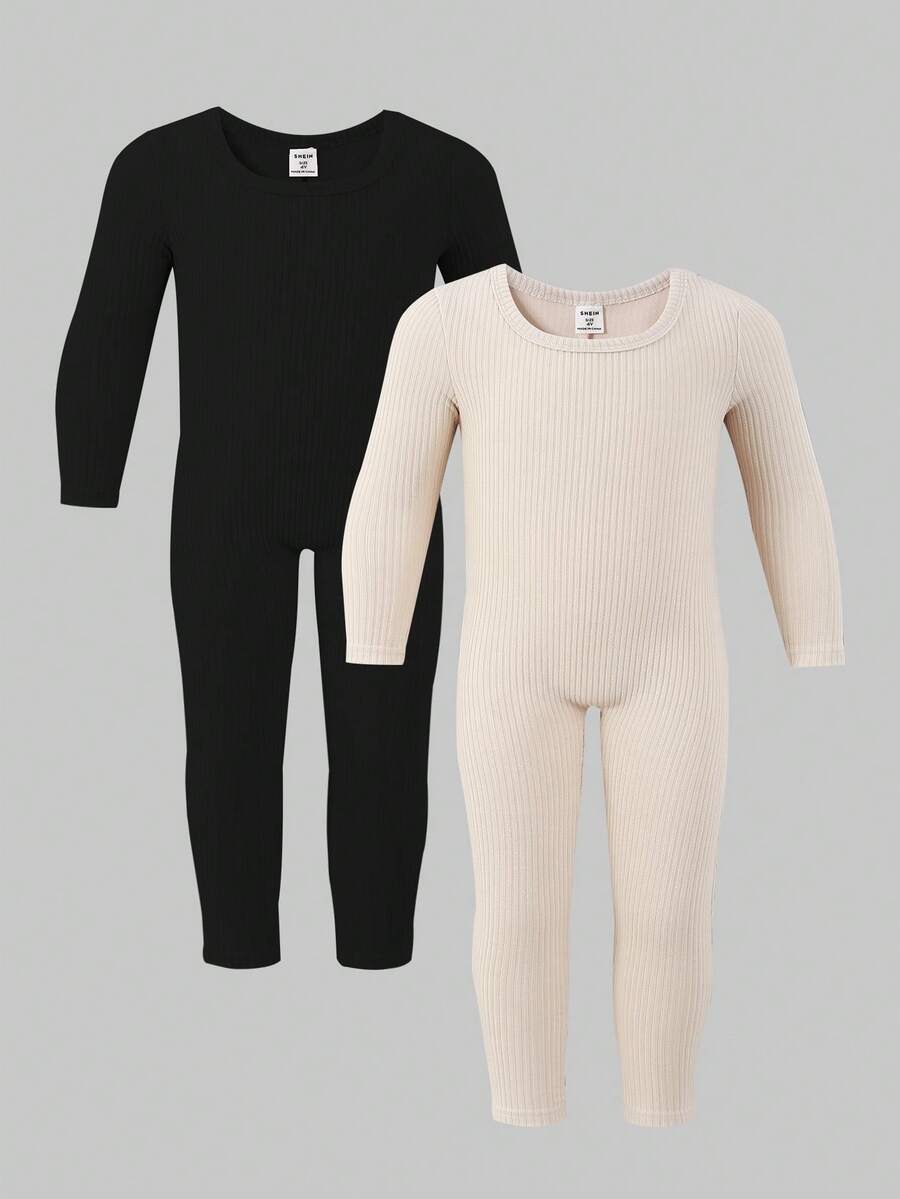 Genkimix Kids Bộ 2 bộ đồ liền thân màu trơn ấm áp thời trang thu đông cho bé gái, chất liệu mềm mại, thoải mái khi mặc, màu trơn, thích hợp mặc ở nhà, mùa xuân/thu/đông - Nhiều màu - Xem 1