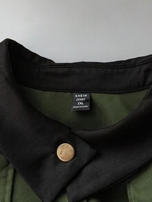 Sweetra Áo khoác dáng chữ A tay dài màu khối cổ đứng chắp vá cỡ lớn, eo thắt chặt, dáng thu đông - xanh quân đội - Xem 5