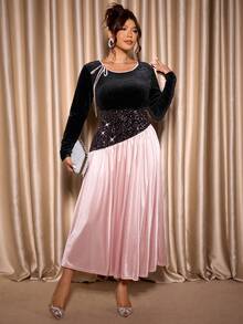 Cravure 天鹅绒亮片修身圆领优雅长裙 - 彩色 - 查看 5