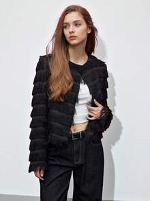 Maija Women's Solid Color Fringe Decor Casual Jacket, Fall Clothes, Autumn Clothes For Women, Christmas Women's Clothing, Christmas Clothes, New Year Clothes, New Year Women's Clothes, Thanksgiving Shirt, Halloween Costumes, Halloween Cosplay, Party Outfit, Elegant Women's Blouses, Casual Blouses For Ladies